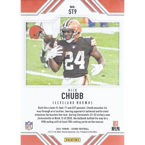 2021 Score Team Football Card - #9 Nick Chubb - Picture 2 of 2